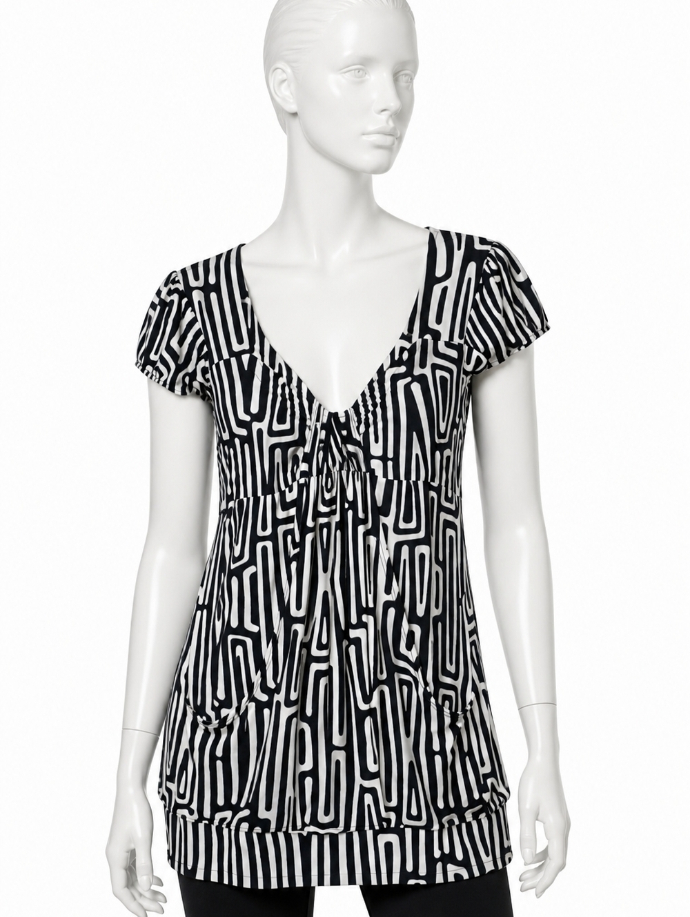 Black & White Geometric V-Neck Dress